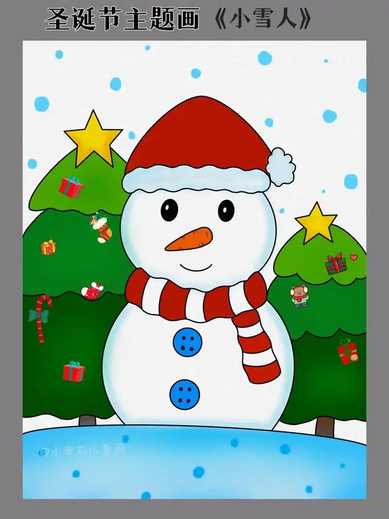 圣诞节儿童创意主题画,小雪人.#亲子简笔画 #绘画教程 #一 - 抖音