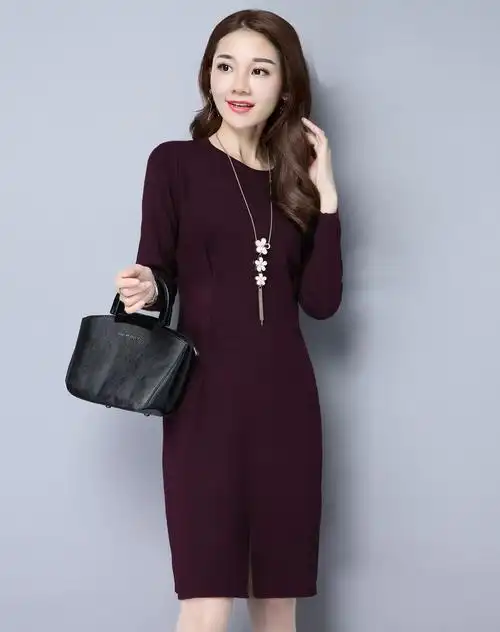 丝柏舍女酒红色中长款修身毛衣s64f0291a3_唯品会