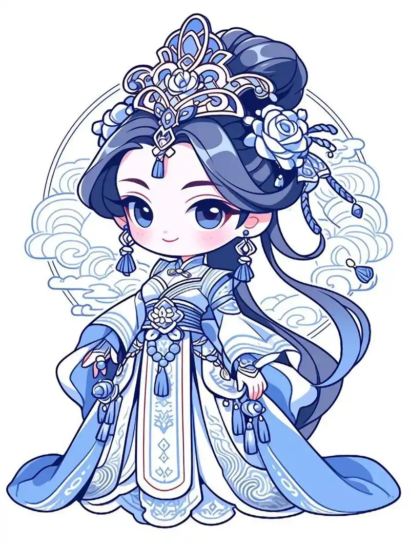 q版蓝色系古风美女主题