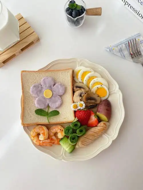 春天的芋泥小花早八人快手精致早餐拼盘78