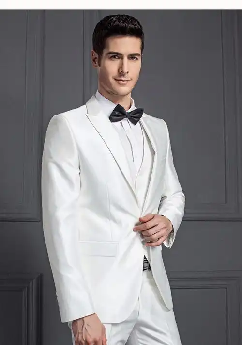 白色大衣裤装男士新郎西装男士西装婚礼修身穿白色