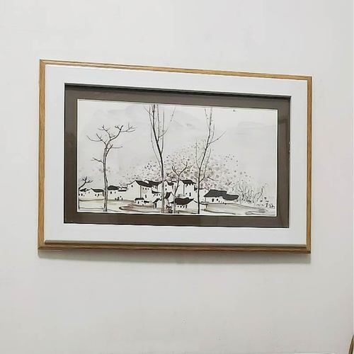 吴冠中江南水乡村庄印制喷绘厚布画芯水墨写意国画风景客厅装饰画