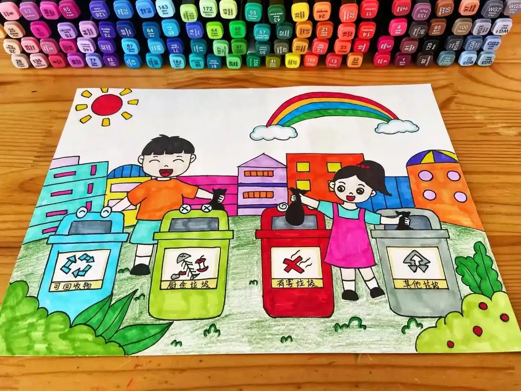 世界环境日主题绘画.保护环境保护地球主题绘画,垃圾分类绘画# - 抖音