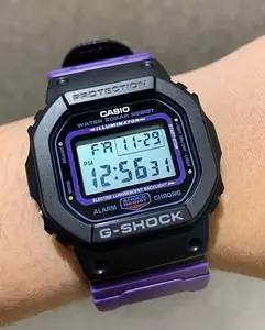 casio卡西欧g-shock男黑紫色表盘电子手表dw-5600ths-1运动小方块