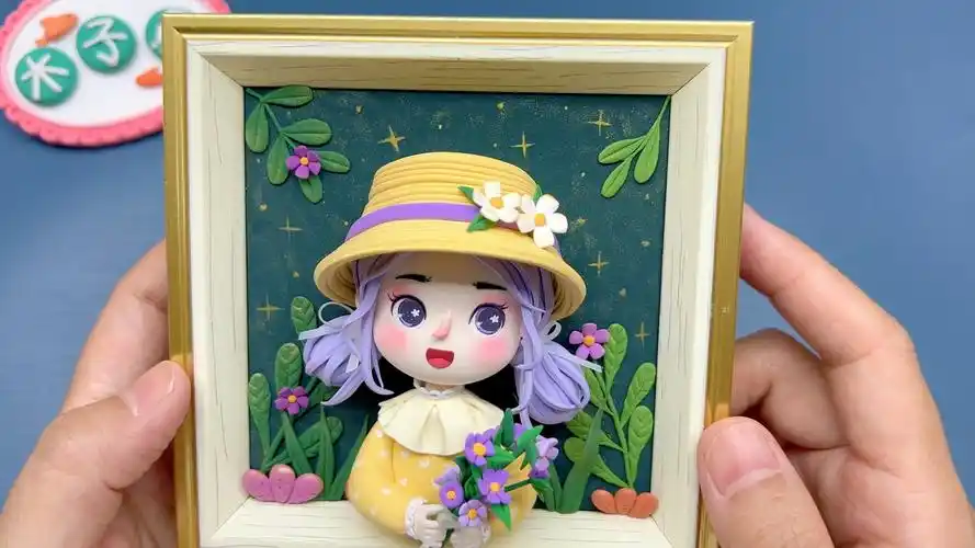 田园可爱风小女孩,相框粘土画已更新,详细讲解可在人人讲学习,木子鱼