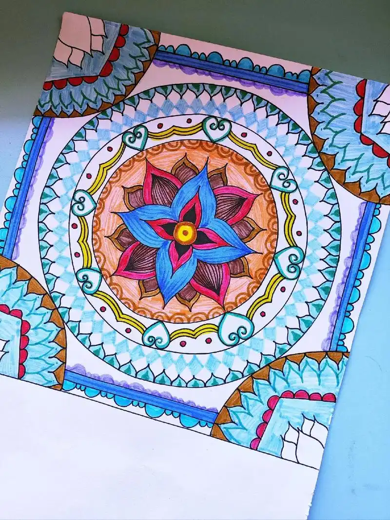 敦煌藻井创意画   装饰画.#少儿美术教育 #敦煌壁画 #藻 - 抖音