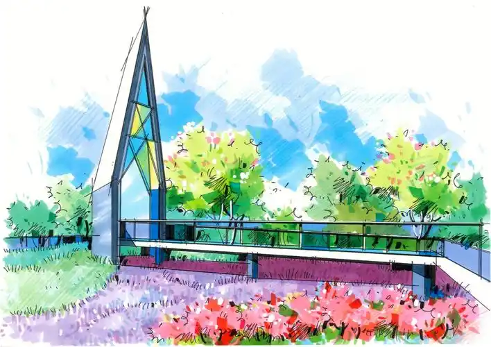 环艺手绘景观建筑手绘效果图及线稿