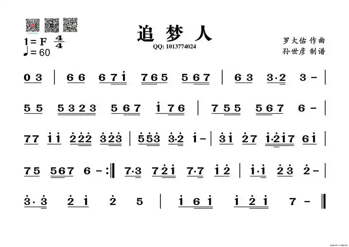 追梦人(葫芦丝旋律谱) 提示:按f11切换浏览器全屏模式.