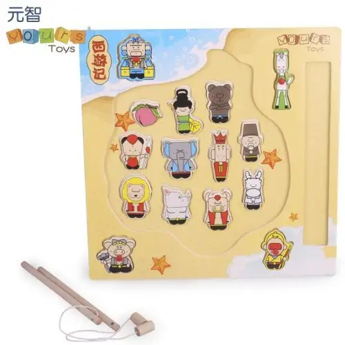 木制手抓拼图宝宝磁性钓鱼二合一儿童玩具套装1-3岁西游记主题