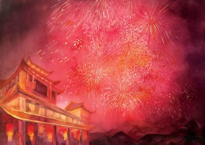 烟花水彩画烟花水彩画儿童画