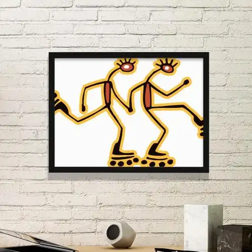 埃及文化红黄人像滑旱冰图腾抽象搞笑图案 黑色简约装饰画家居装饰画