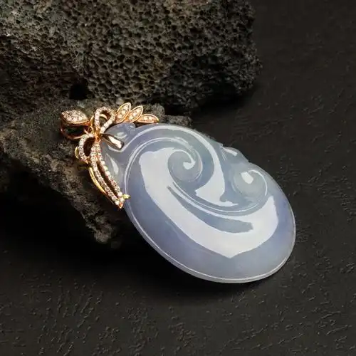 翡翠物语 天然a货翡翠 糯种紫色 精品镶嵌吊坠如意吊坠