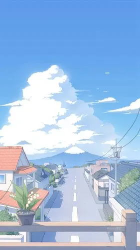 唯美治愈动漫小镇风景手机壁纸