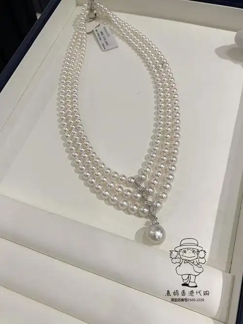 mikimoto御木本18k白金钻石三层akoya珍珠女生项链颈饰