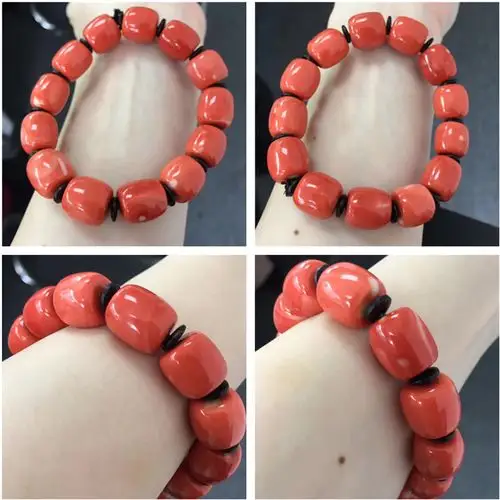 仿红色珊瑚莫莫藏式桶珠算盘珠圆珠鼓珠手链手串_不打折现价100.00元