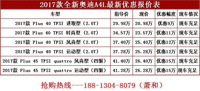 2017款奥迪a4l最新报价 新款奥迪a4l最新图片 2017款a4l四驱2.