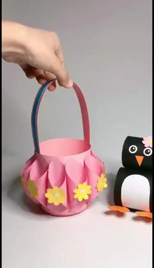 超级漂亮的粉嫩小花篮,女孩子的最爱,幼儿园手工