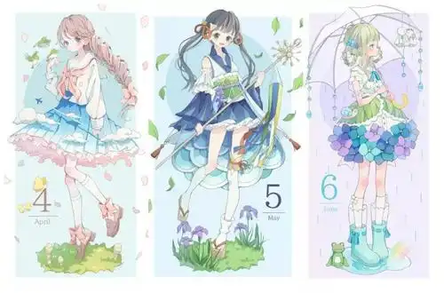 日本画师作品十二个月份拟人小姐姐画