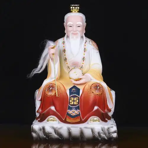 汉白玉彩绘鸿钧老祖神像道教祖师鸿钧道祖鸿钧道人居家供奉摆件