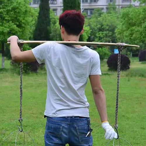 竹担子扁担担物绳子挑菜手工扁楠竹挑水带绳竹制园林承重钩子传统