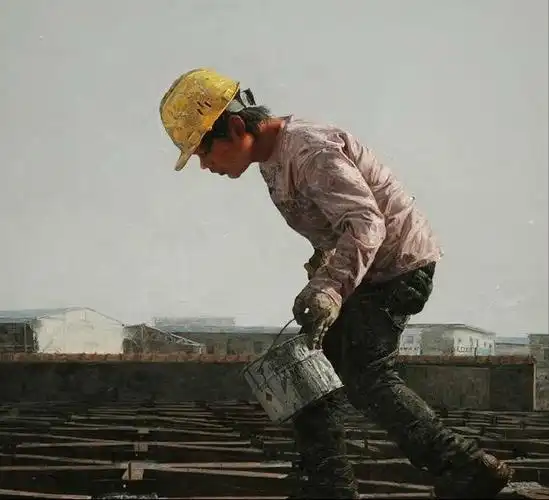 中国青年画家何永兴油画中的农民工兄弟