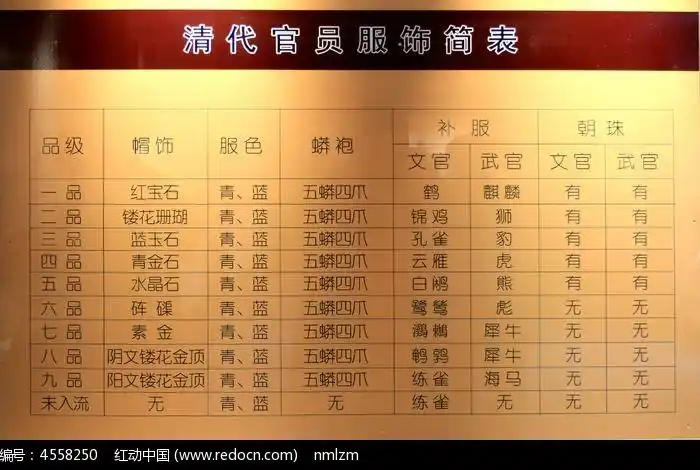 清代官员服饰简表