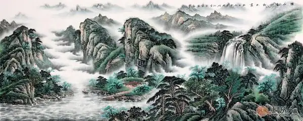 王宁八尺横幅国画山水作品《碧水清山财不尽》