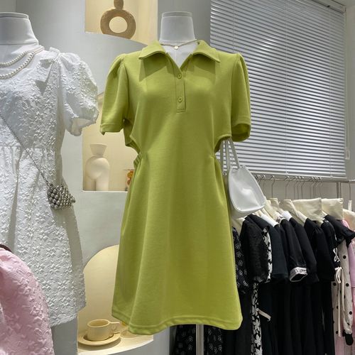 2022年夏装新款韩版宽松夏季韩国东大门polo翻领漏腰显瘦连衣裙女
