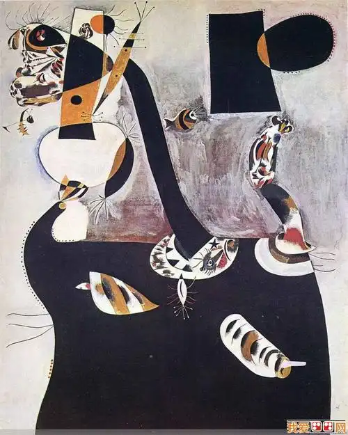 百科 世界名画 抽象画    米罗艺术的卓越之处,并不在于他的 肖像画或