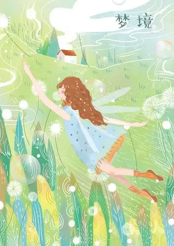 梦幻童话女孩插画psd素材