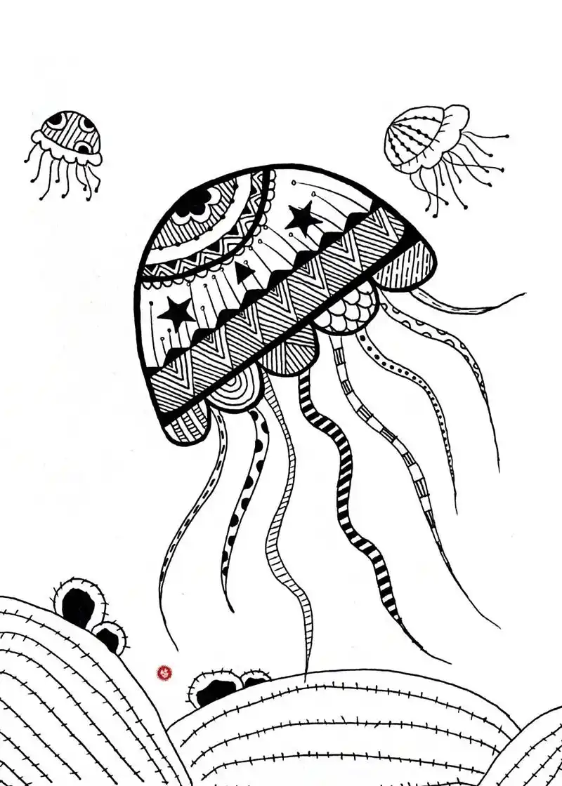 儿童线描画/水母.#线描画 #一起学画画 #每日一画 #少儿 - 抖音