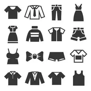 womanclothing服装图标设置在白色背景.矢量照片