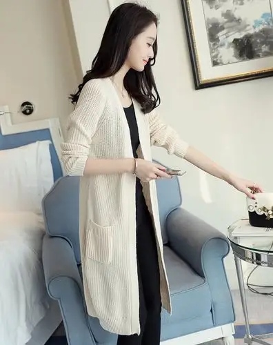 中长款百搭时候简约针织开衫米色
