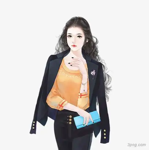 现代高雅正装手绘美女png素材透明免抠图片-动植人物
