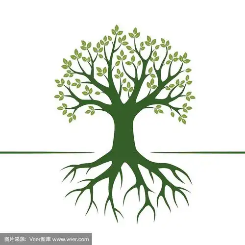 绿色的树和根.矢量插图.