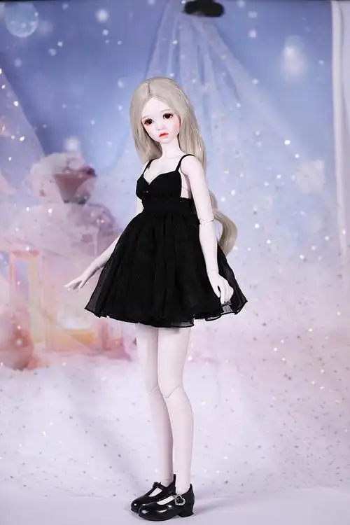 娃娃bjdsd娃衣女娃emma黑色纱裙吊带套装bjd娃娃