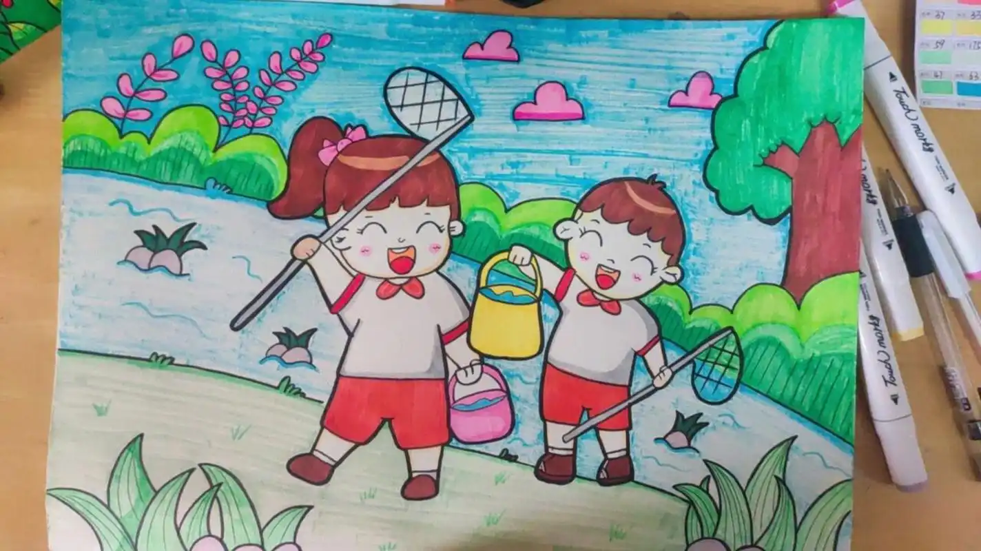 童年的快乐  临摹出处 色真的太难上啦,画到后面笔还没颜色了