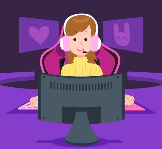 创意打电动游戏的女子矢量素材