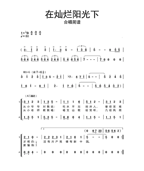 在灿烂阳光下合唱简谱乐谱