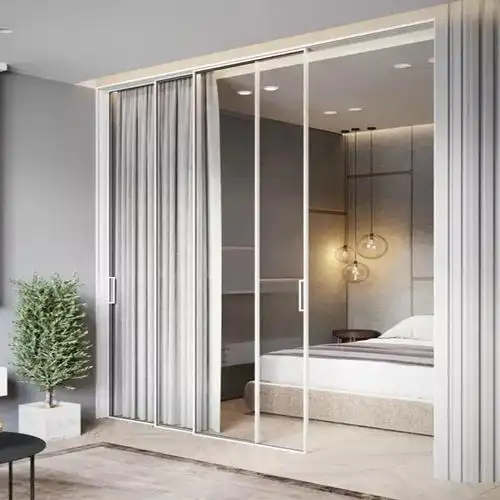 极窄推拉门阳台厨房三联动门卫生移门钢化玻璃中空门钛镁合金隔断