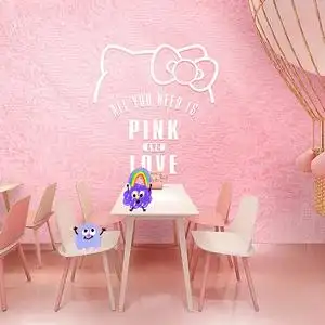 网红 ins风美容院墙纸粉色绒毛壁纸卡通凯蒂猫童装直播间背景墙纸