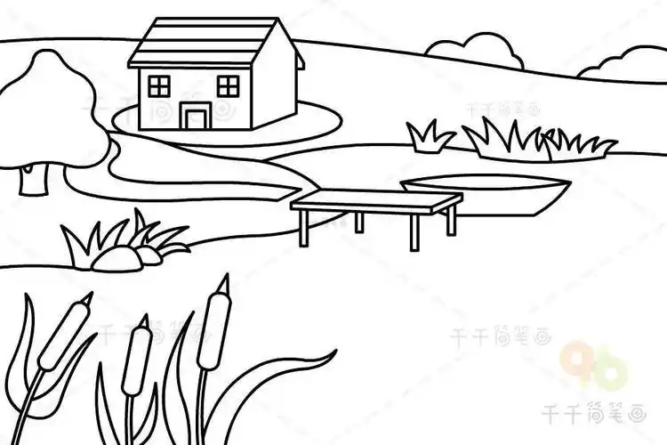 春天的山水风景简笔画