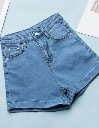 新款女装基础简约百搭高弹显瘦卷边学生牛仔阔腿短裤女热裤 浅蓝色 29