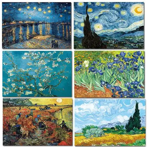 梵高向日葵星空麦田杏花咖啡馆油画客厅北欧装饰画组合复古挂画芯