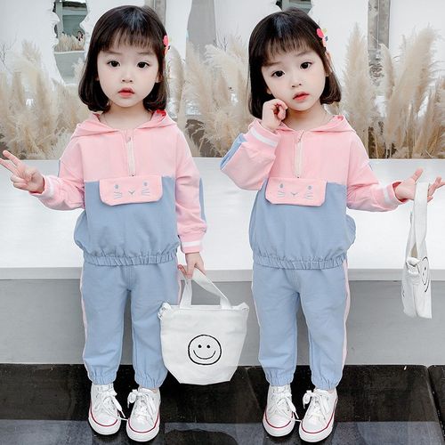 新款时尚洋气卡通卫衣长裤两件套2-3-4岁女宝宝休闲运动小女孩衣服