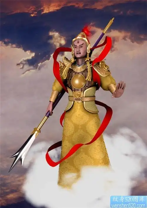 二郎神二郎神杨戬背部后背全身彩色二郎神纹身作品图案tag标签:二郎神