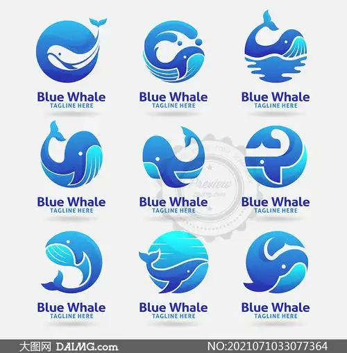 蓝色鲸鱼动物图案标志创意矢量素材