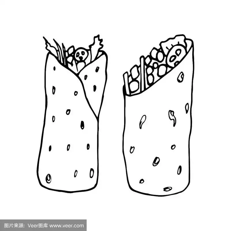 墨西哥卷饼-墨西哥传统食物.快餐.手绘素描涂鸦.