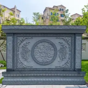 石雕浮雕影壁墙石屏风中式照壁别墅庭院背景小院迎门背景墙石壁画