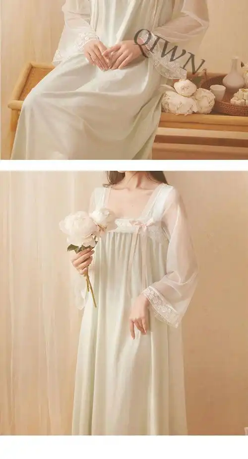 古装睡衣宫廷风汉服睡裙女春秋舒适长袖古风风齐胸襦裙方领可爱仙女